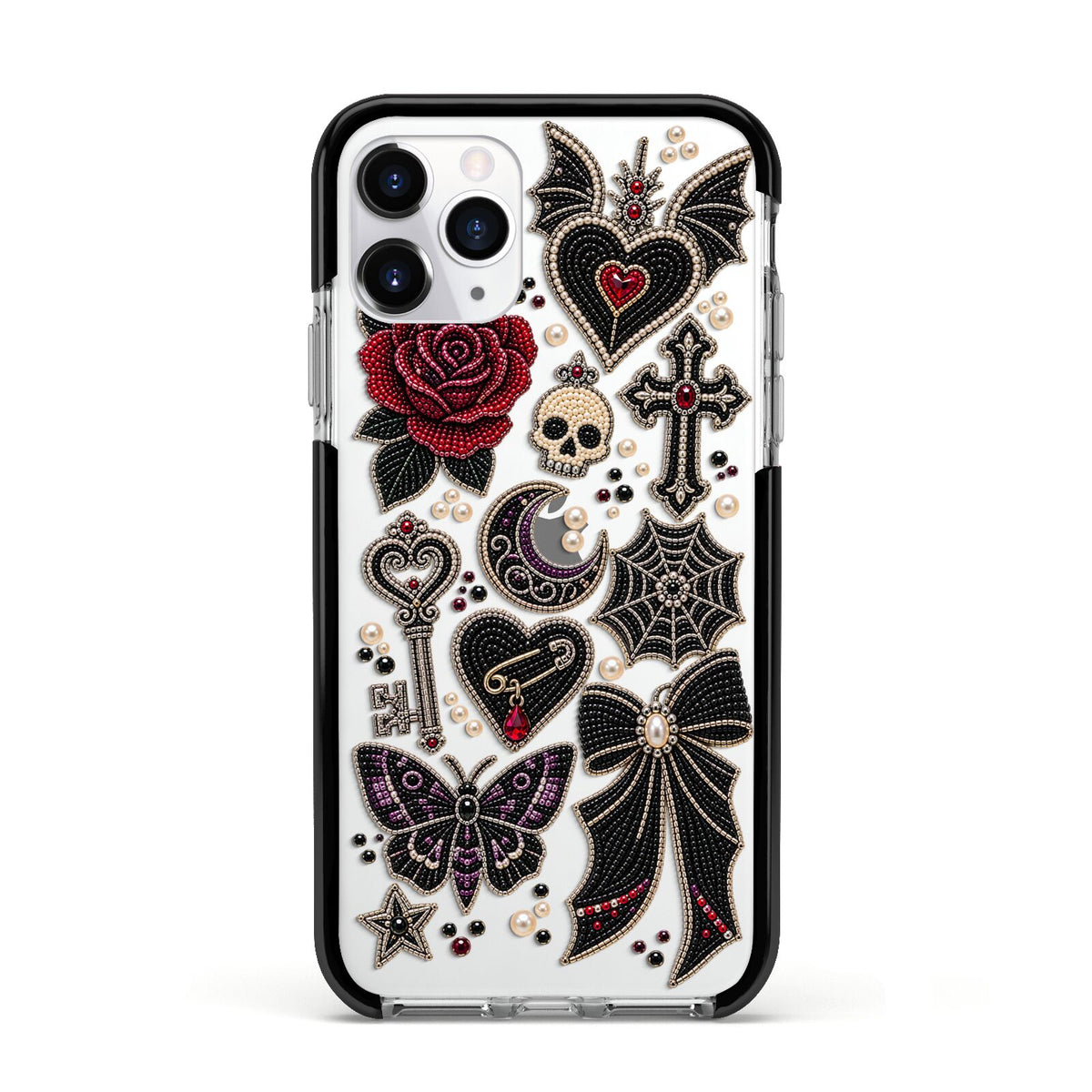 Love Thorns Charms Apple iPhone 11 Pro in Silver with Black Impact Case