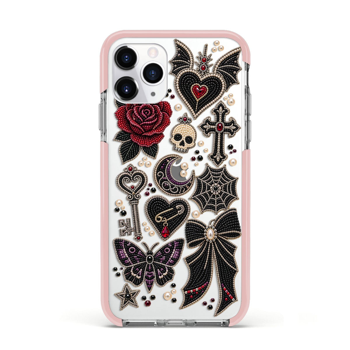 Love Thorns Charms Apple iPhone 11 Pro in Silver with Pink Impact Case