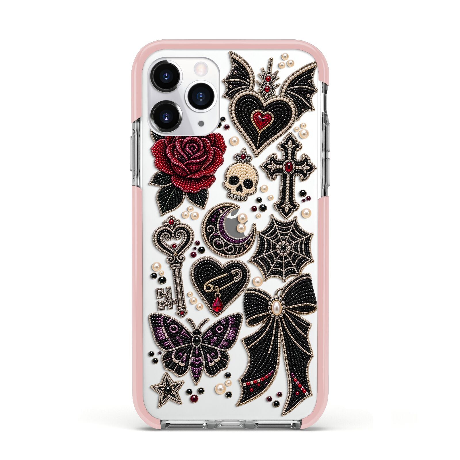 Love Thorns Charms Apple iPhone 11 Pro in Silver with Pink Impact Case