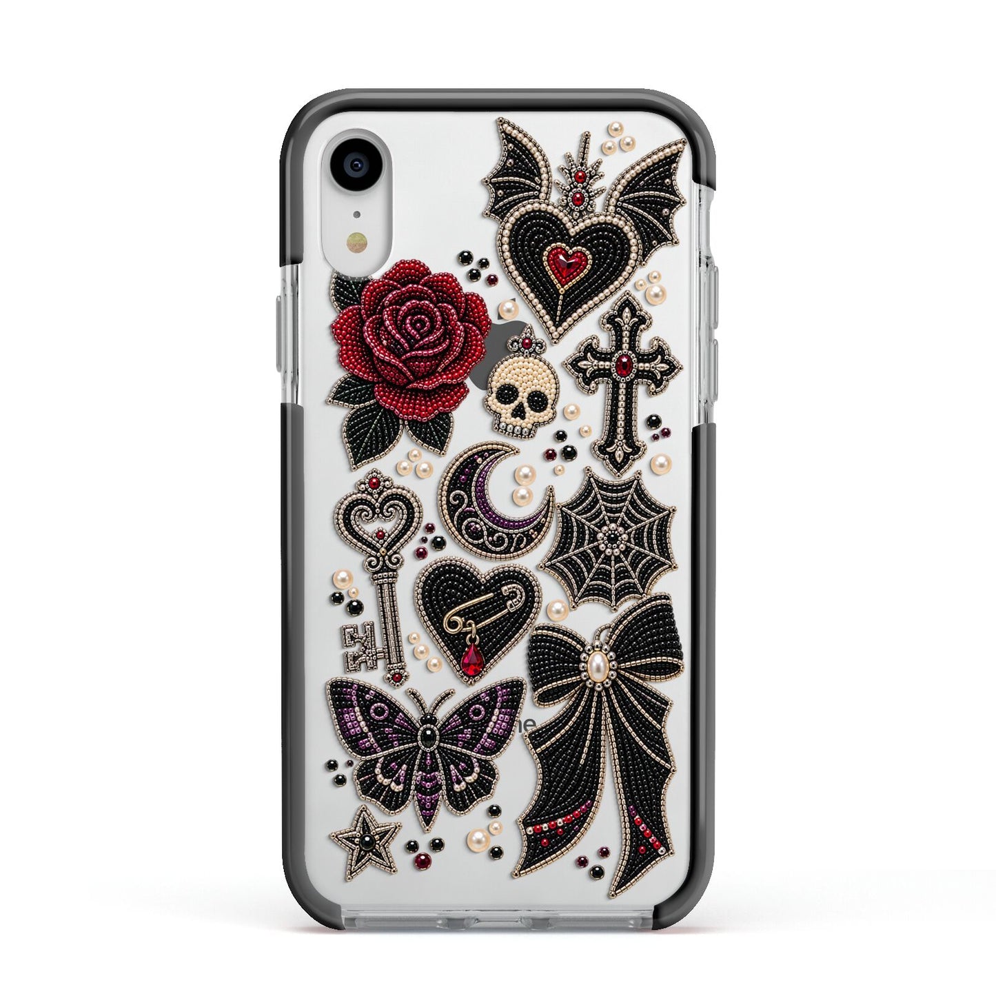 Love Thorns Charms Apple iPhone XR Impact Case Black Edge on Silver Phone