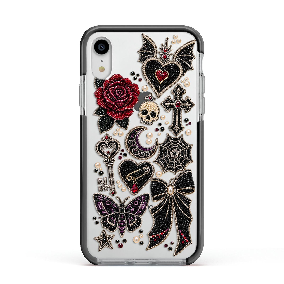 Love Thorns Charms Apple iPhone XR Impact Case Black Edge on Silver Phone