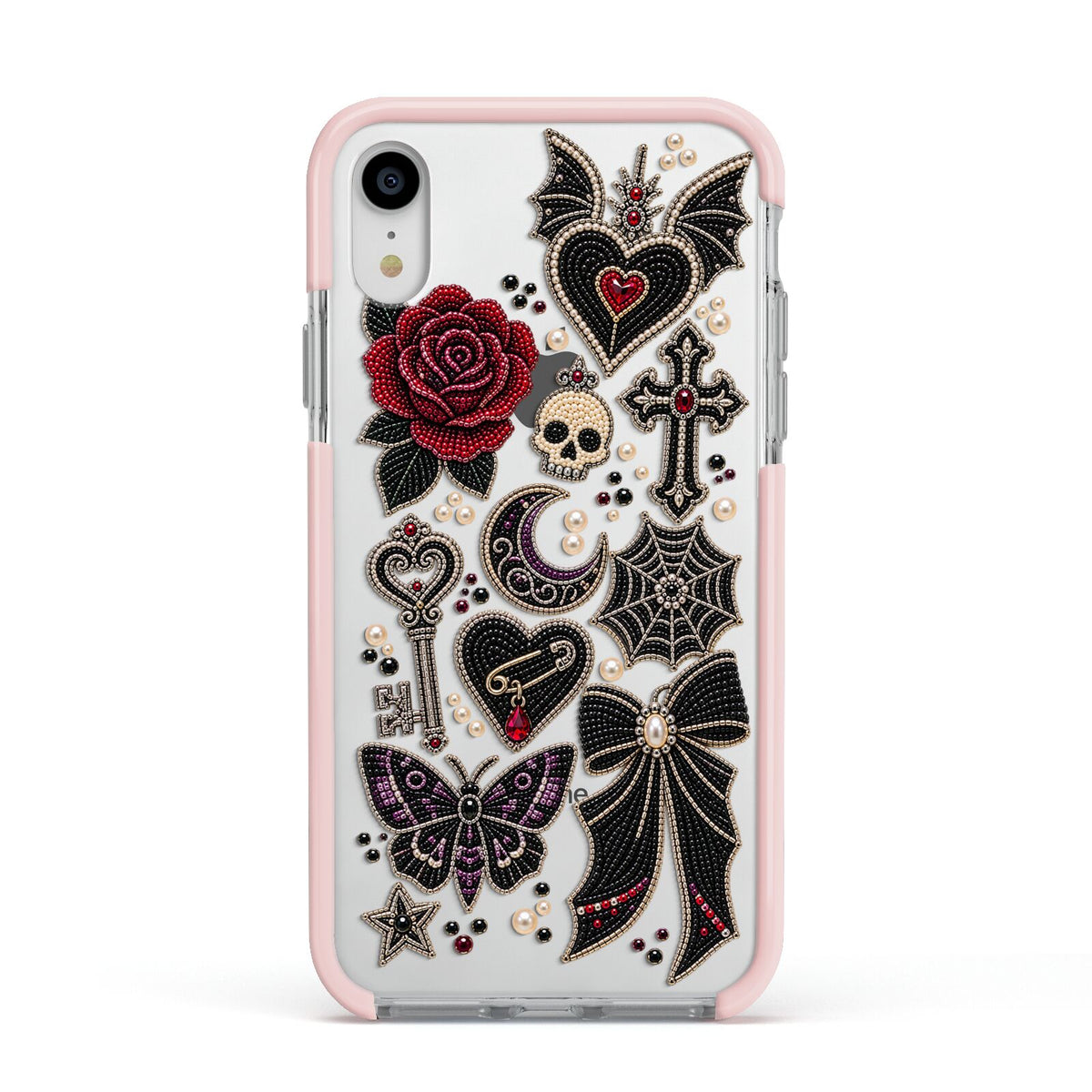 Love Thorns Charms Apple iPhone XR Impact Case Pink Edge on Silver Phone