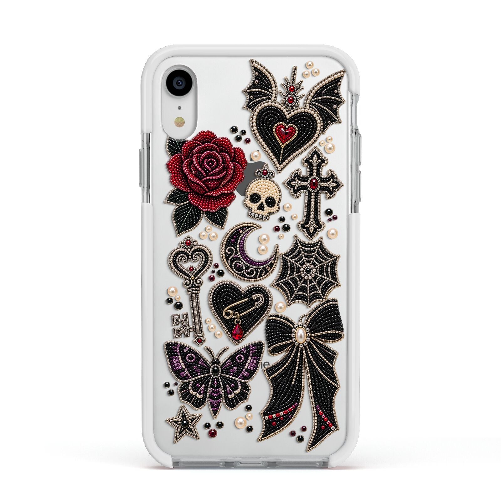Love Thorns Charms Apple iPhone XR Impact Case White Edge on Silver Phone