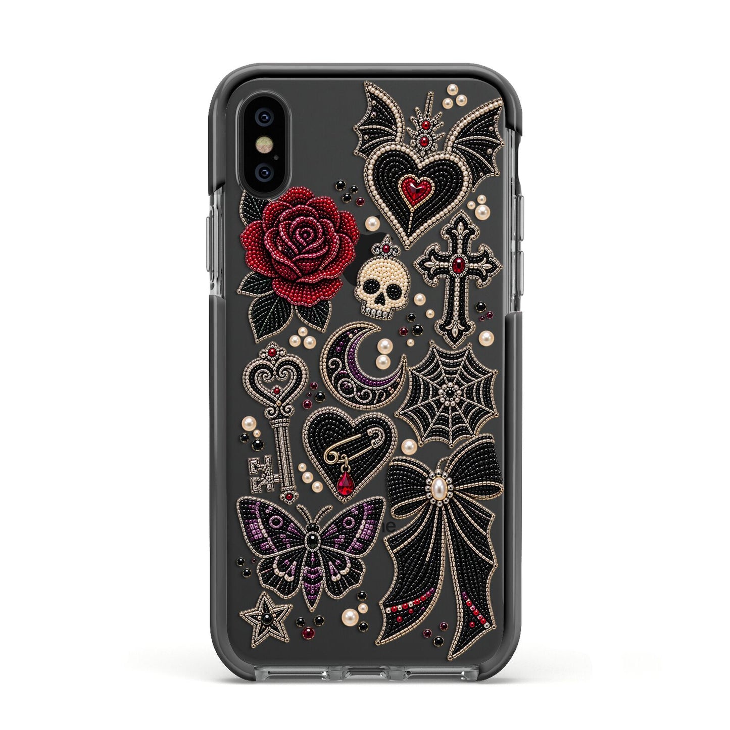 Love Thorns Charms Apple iPhone Xs Impact Case Black Edge on Black Phone