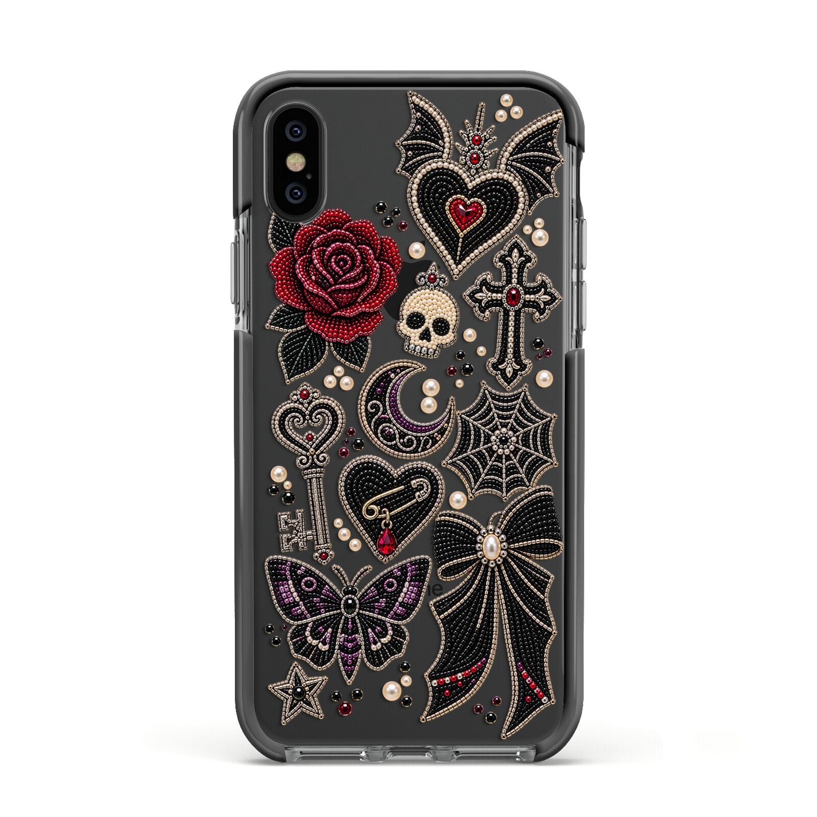 Love Thorns Charms Apple iPhone Xs Impact Case Black Edge on Black Phone