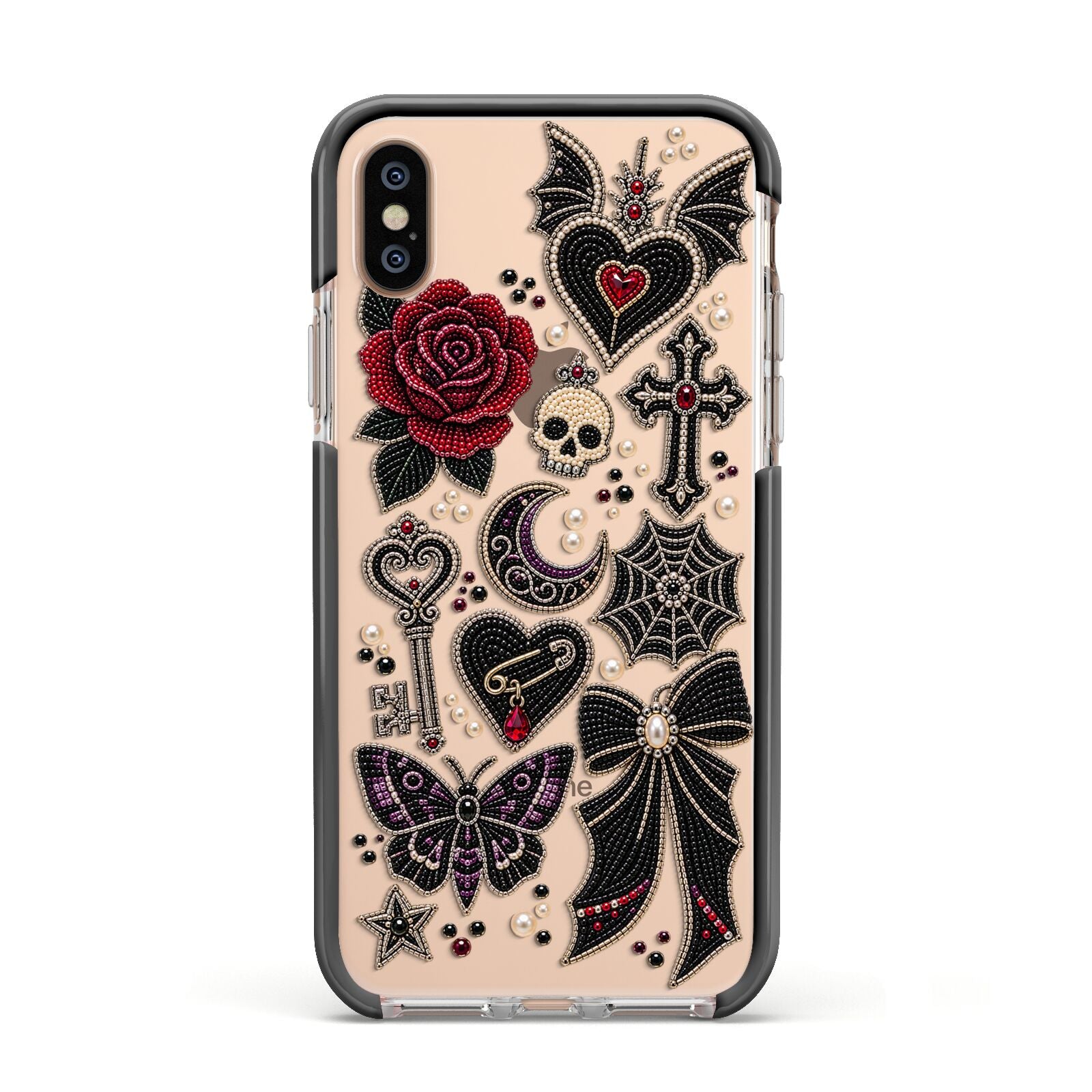 Love Thorns Charms Apple iPhone Xs Impact Case Black Edge on Gold Phone