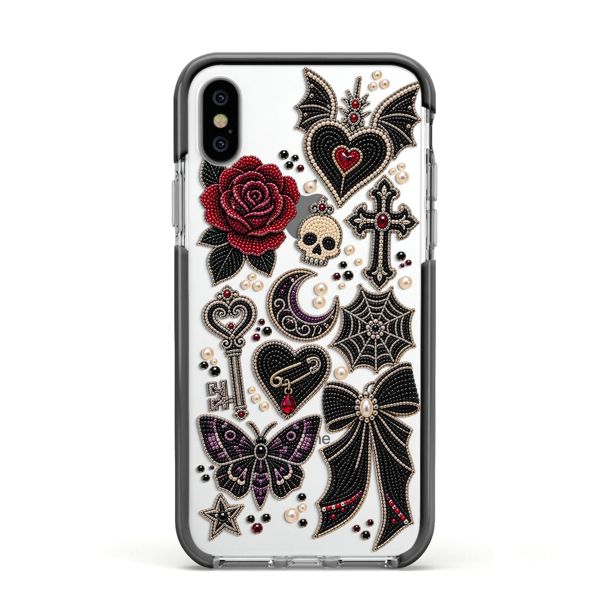 Love Thorns Charms Apple iPhone Xs Impact Case Black Edge on Silver Phone