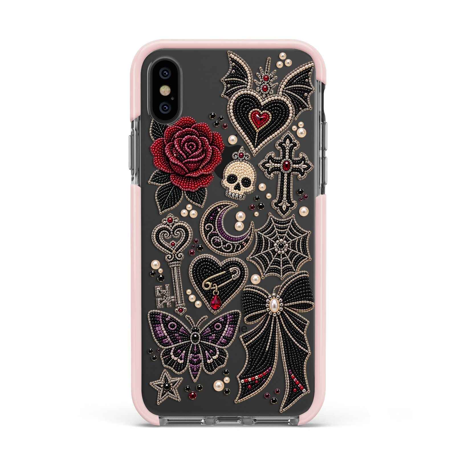 Love Thorns Charms Apple iPhone Xs Impact Case Pink Edge on Black Phone