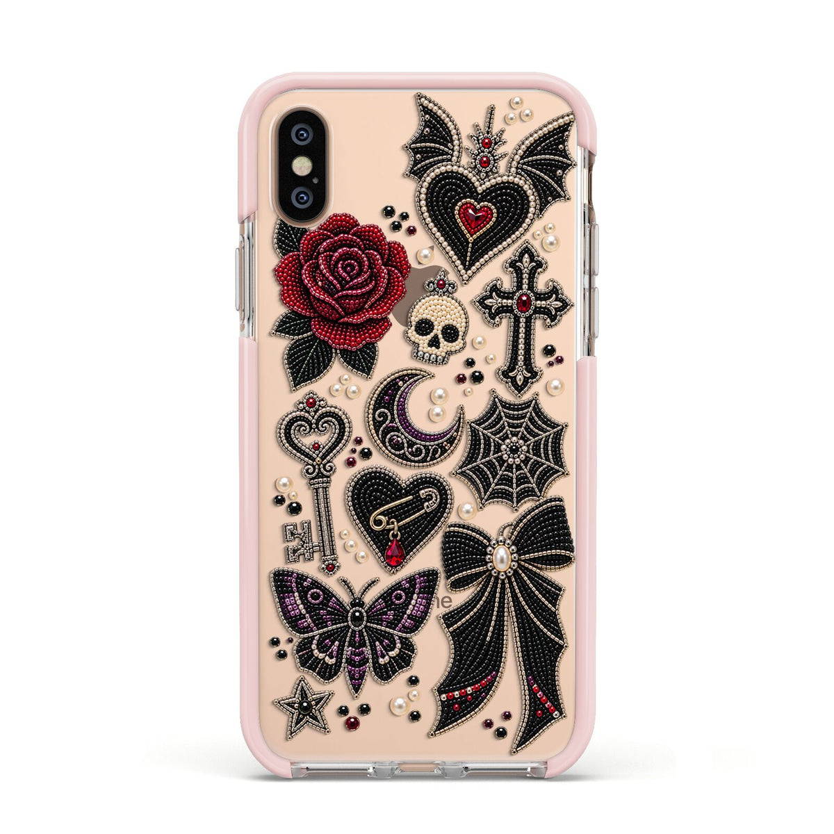 Love Thorns Charms Apple iPhone Xs Impact Case Pink Edge on Gold Phone