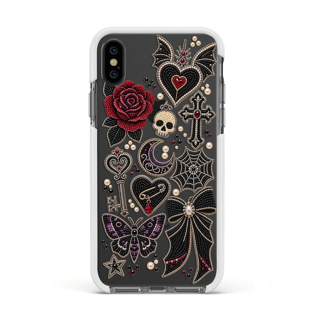 Love Thorns Charms Apple iPhone Xs Impact Case White Edge on Black Phone