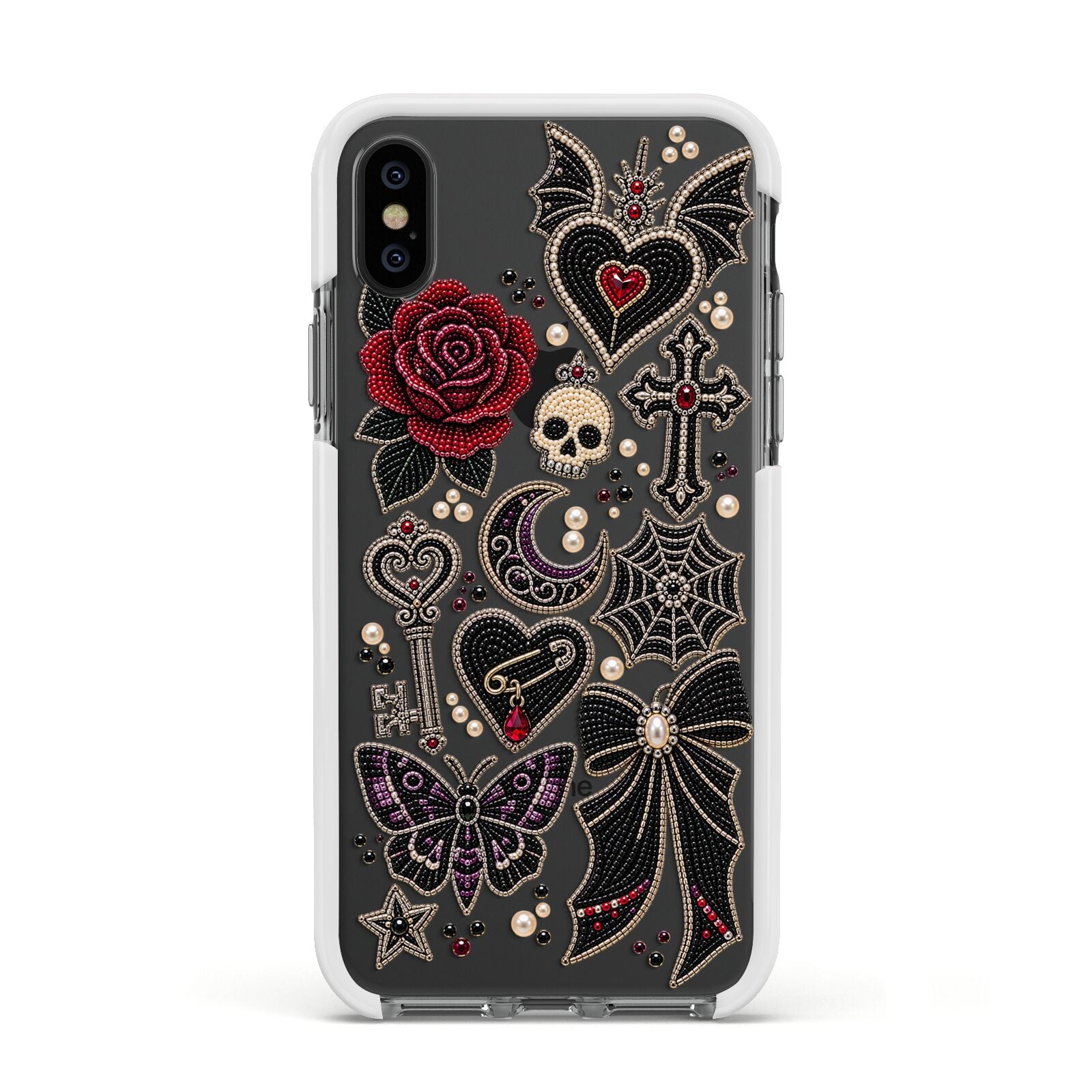 Love Thorns Charms Apple iPhone Xs Impact Case White Edge on Black Phone