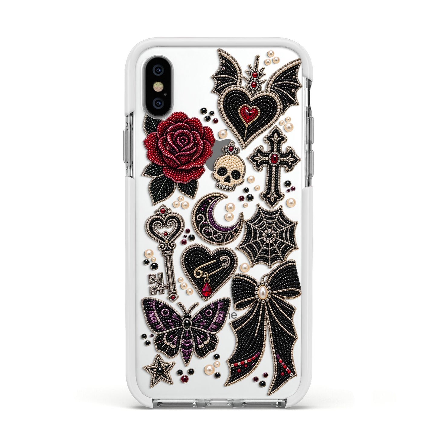 Love Thorns Charms Apple iPhone Xs Impact Case White Edge on Silver Phone