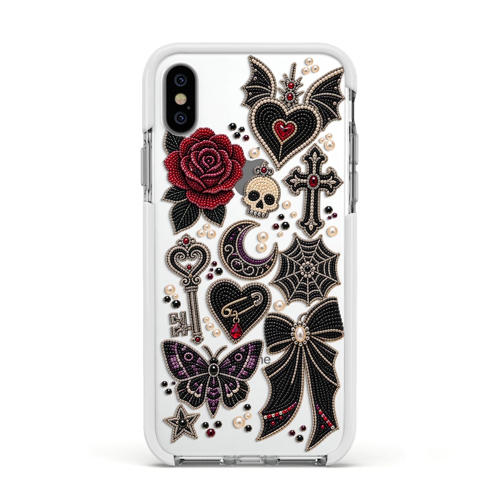 Love Thorns Charms Apple iPhone Xs Impact Case White Edge on Silver Phone
