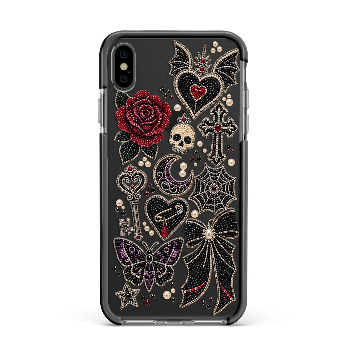 Love Thorns Charms Apple iPhone Xs Max Impact Case Black Edge on Black Phone