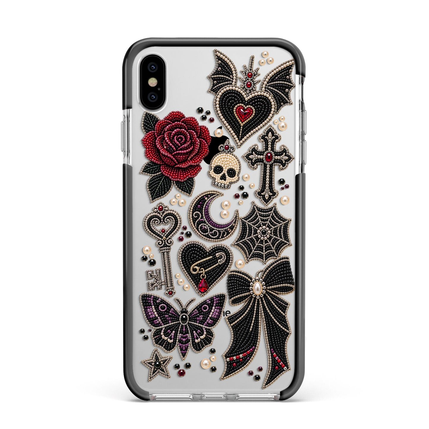 Love Thorns Charms Apple iPhone Xs Max Impact Case Black Edge on Silver Phone