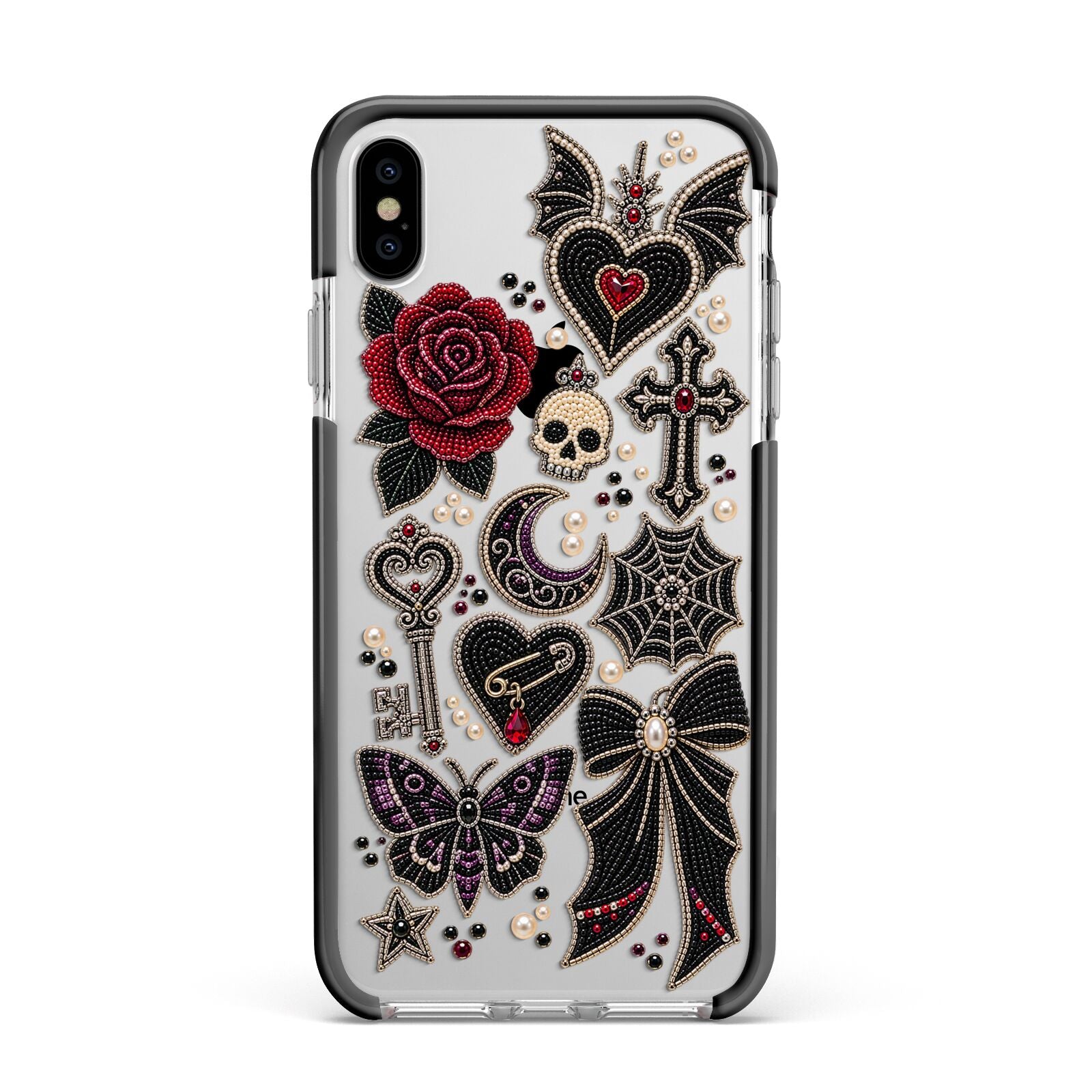 Love Thorns Charms Apple iPhone Xs Max Impact Case Black Edge on Silver Phone