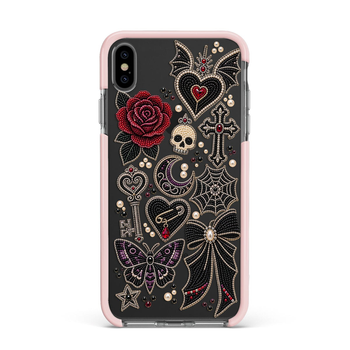 Love Thorns Charms Apple iPhone Xs Max Impact Case Pink Edge on Black Phone