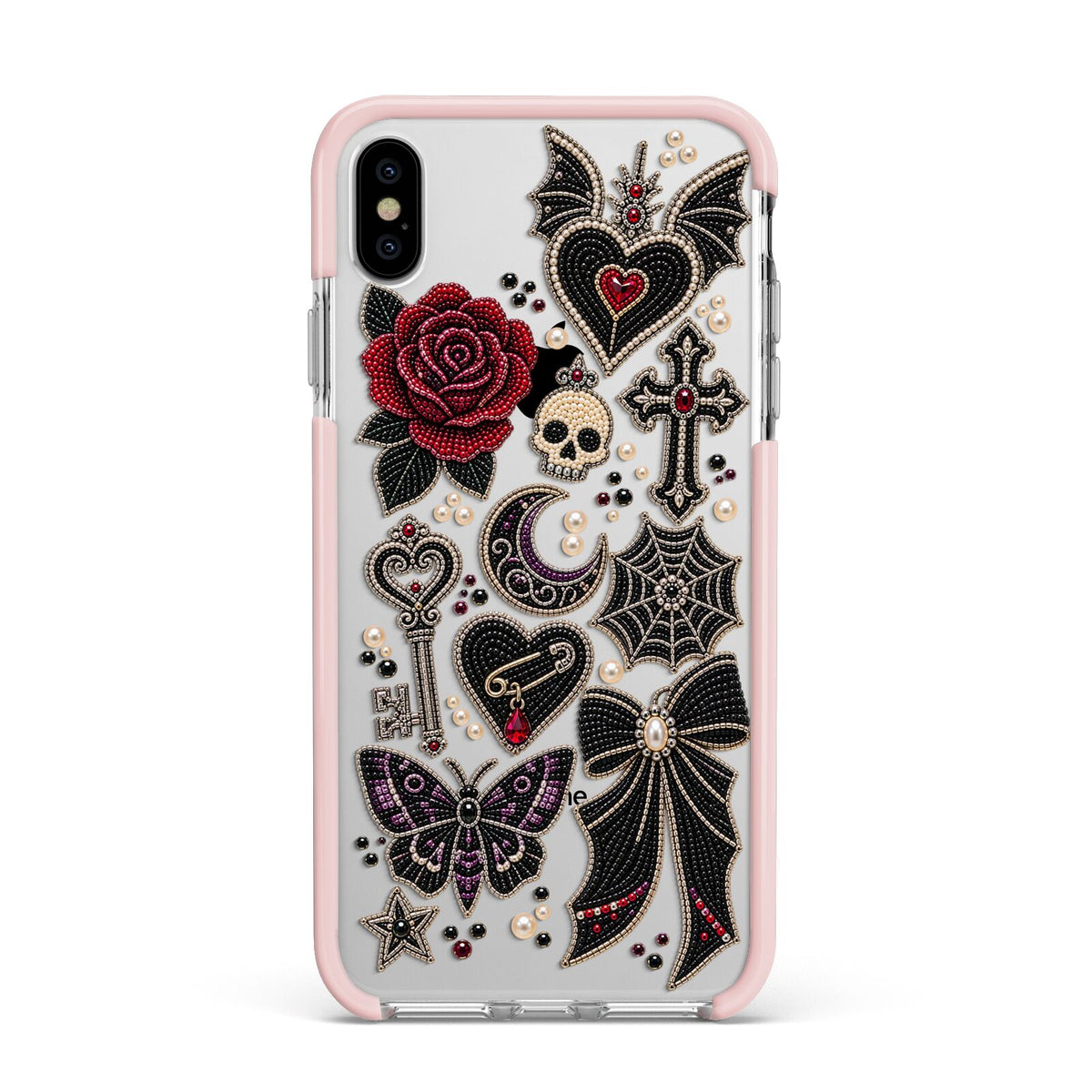 Love Thorns Charms Apple iPhone Xs Max Impact Case Pink Edge on Silver Phone