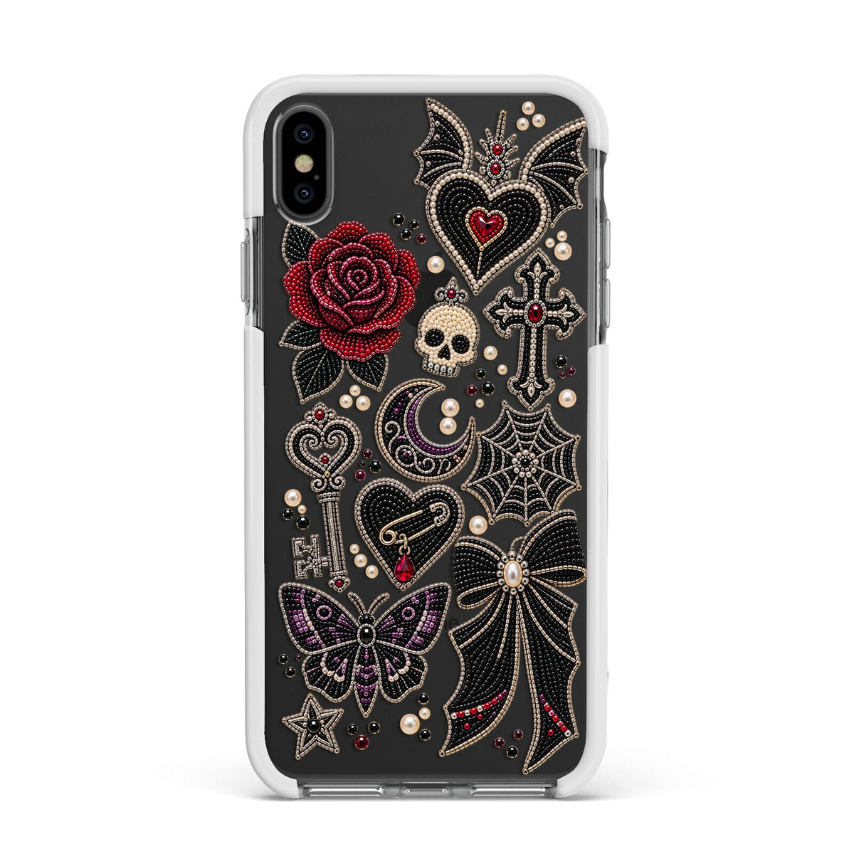 Love Thorns Charms Apple iPhone Xs Max Impact Case White Edge on Black Phone