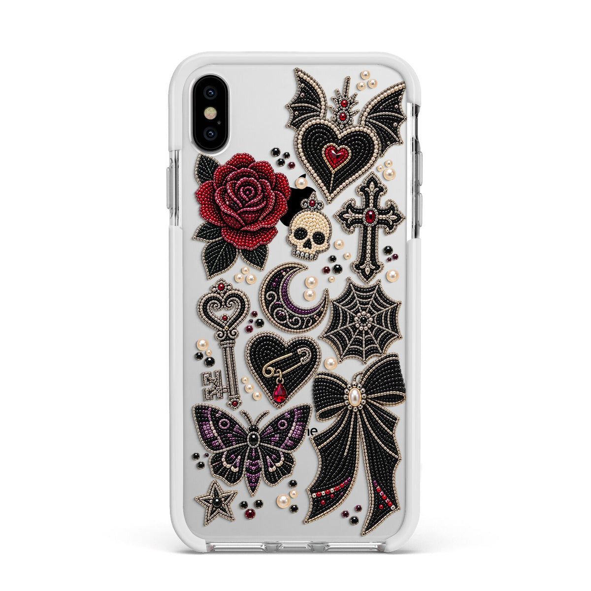 Love Thorns Charms Apple iPhone Xs Max Impact Case White Edge on Silver Phone