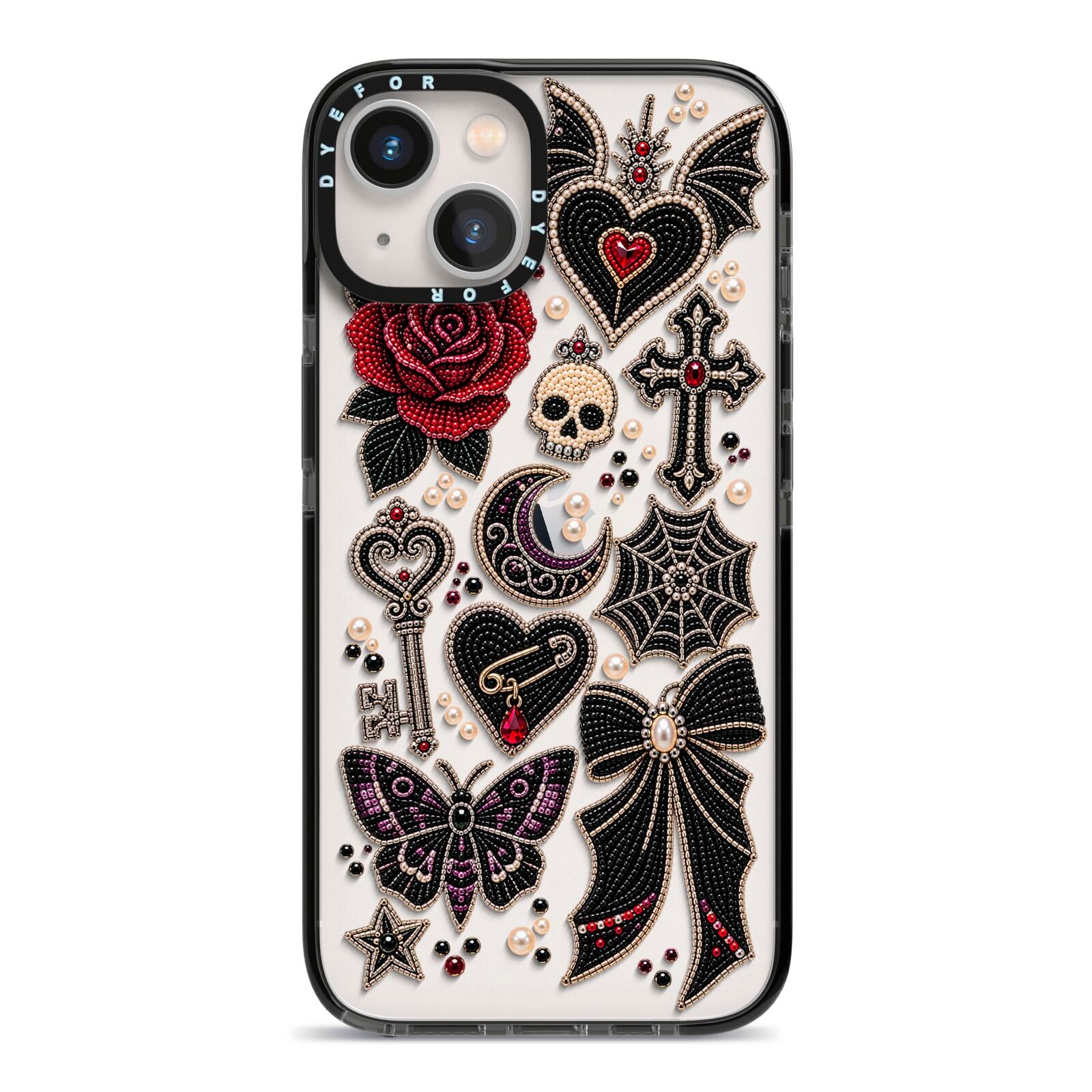 Love Thorns Charms iPhone 13 Black Impact Case on Silver phone