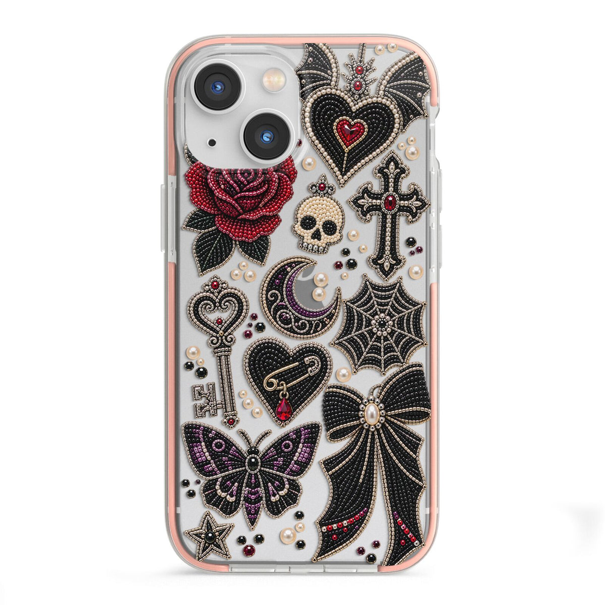 Love Thorns Charms iPhone 13 Mini TPU Impact Case with Pink Edges