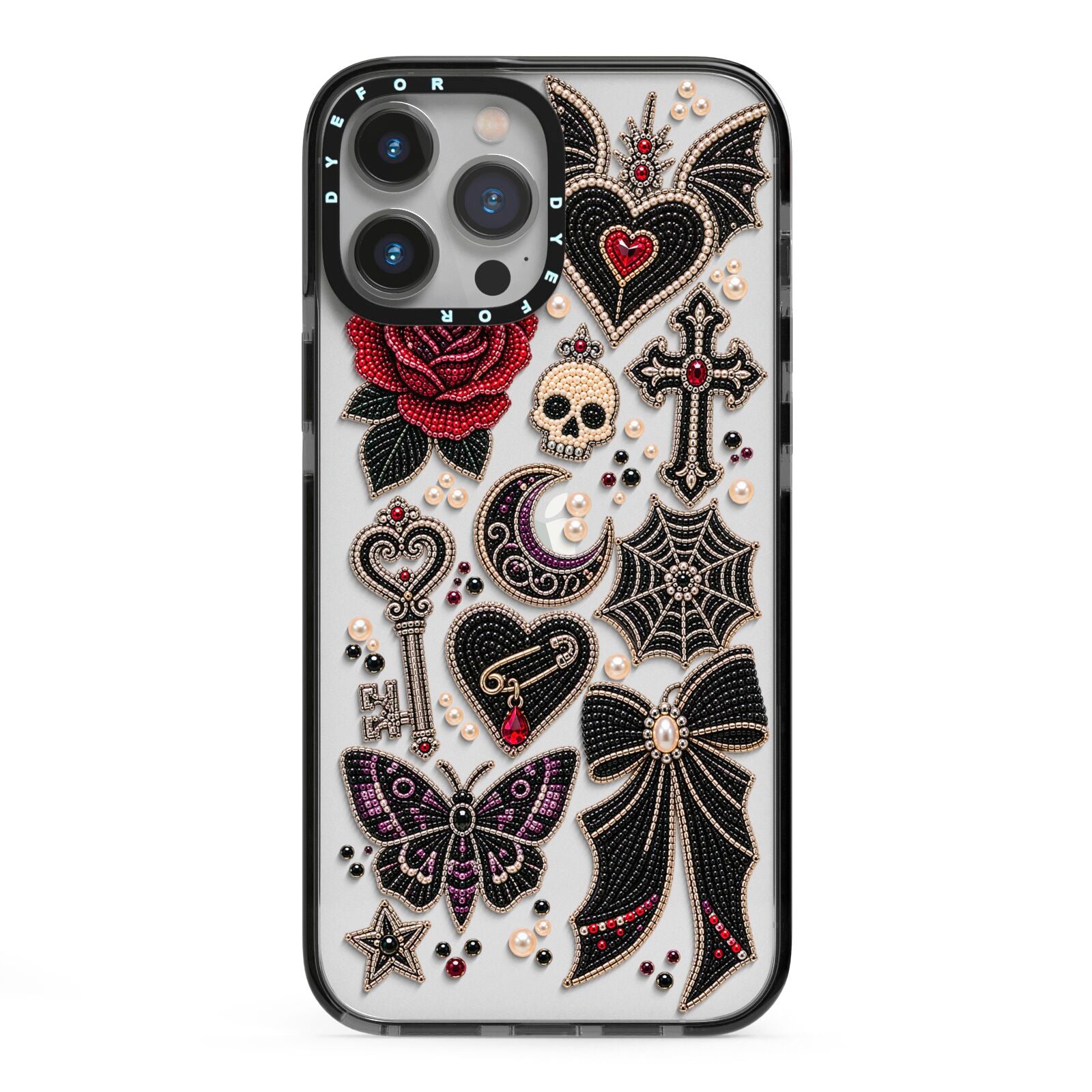 Love Thorns Charms iPhone 13 Pro Max Black Impact Case on Silver phone