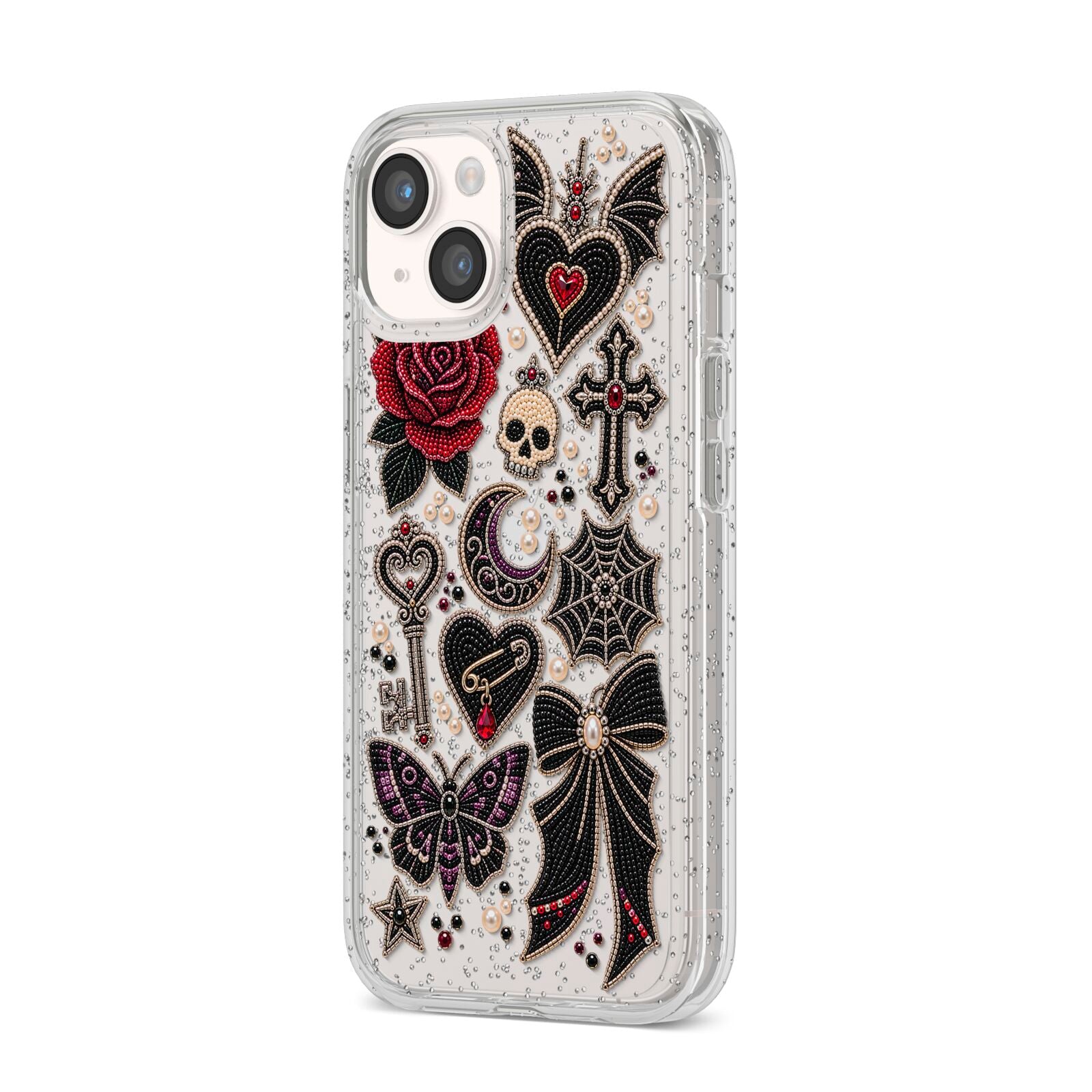 Love Thorns Charms iPhone 14 Glitter Tough Case Starlight Angled Image