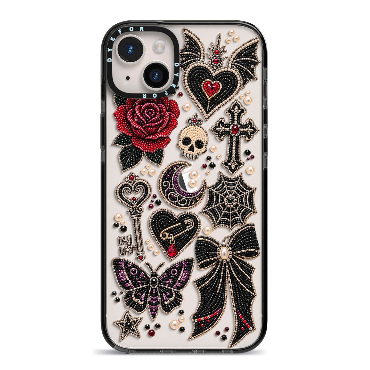 Love Thorns Charms iPhone 14 Plus Black Impact Case on Silver phone