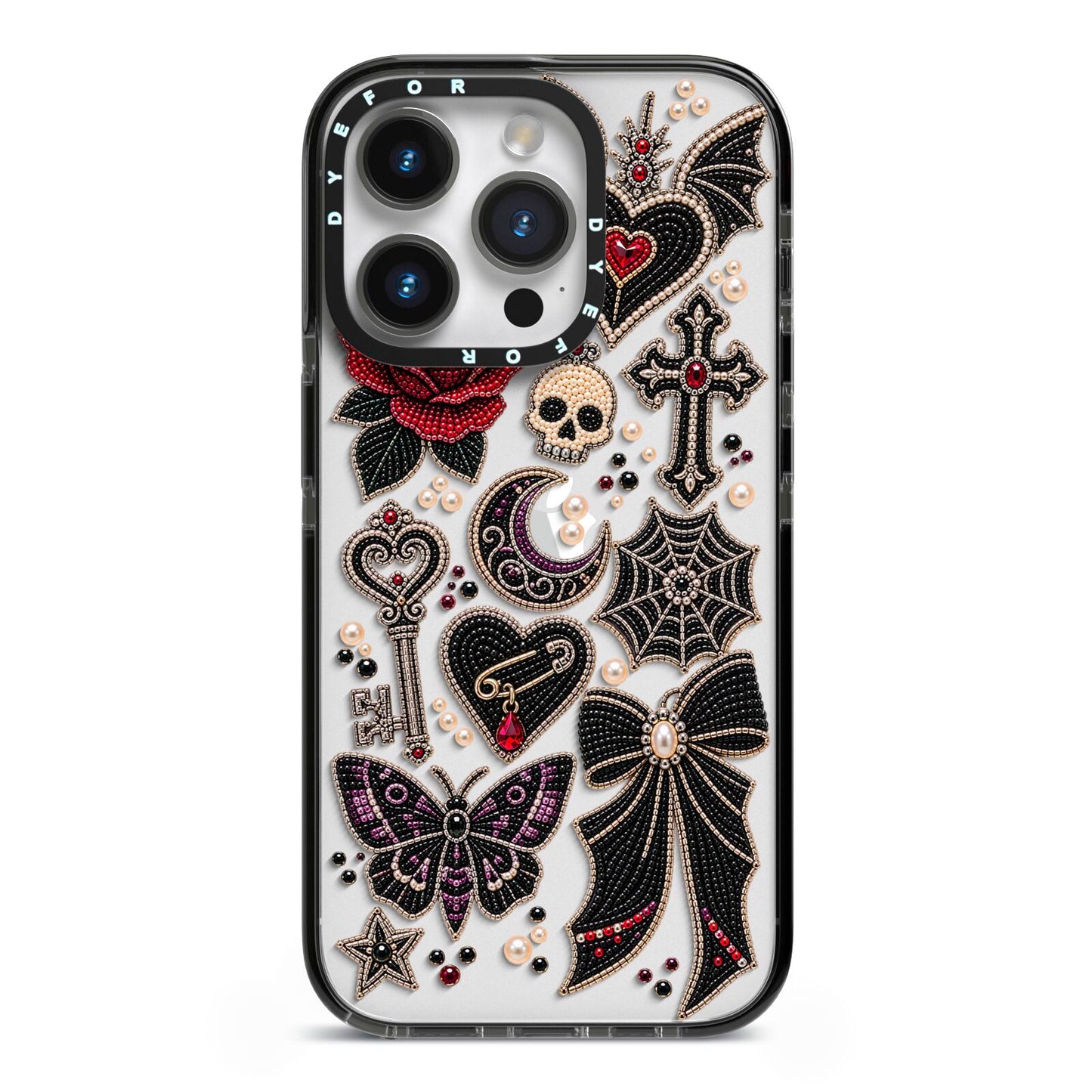 Love Thorns Charms iPhone 14 Pro Black Impact Case on Silver phone