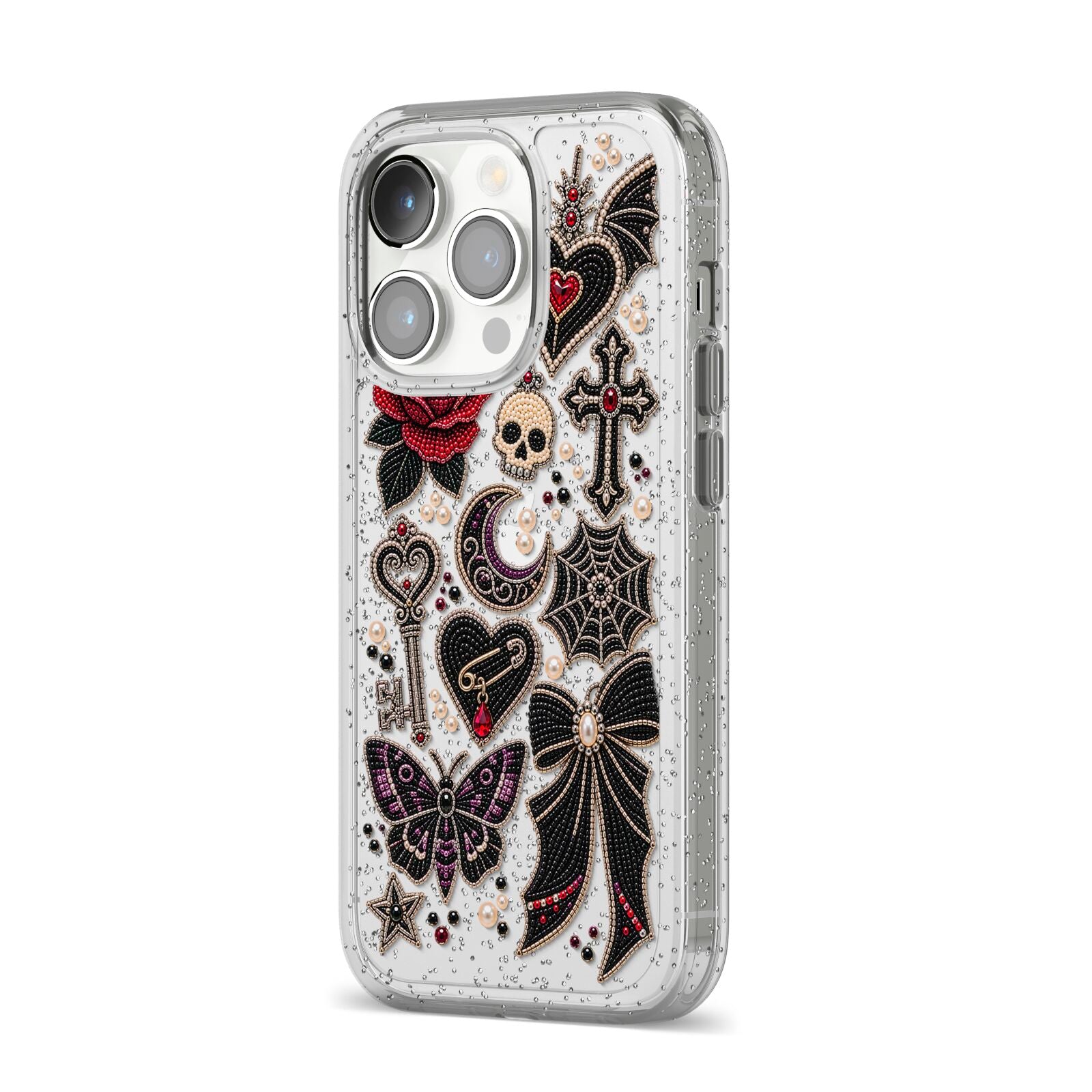 Love Thorns Charms iPhone 14 Pro Glitter Tough Case Silver Angled Image
