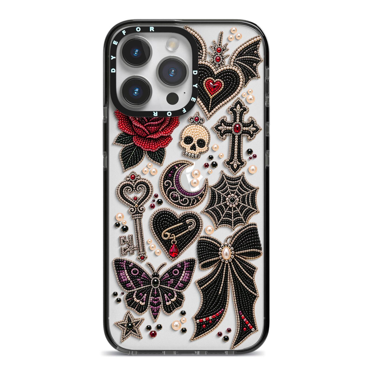 Love Thorns Charms iPhone 14 Pro Max Black Impact Case on Silver phone
