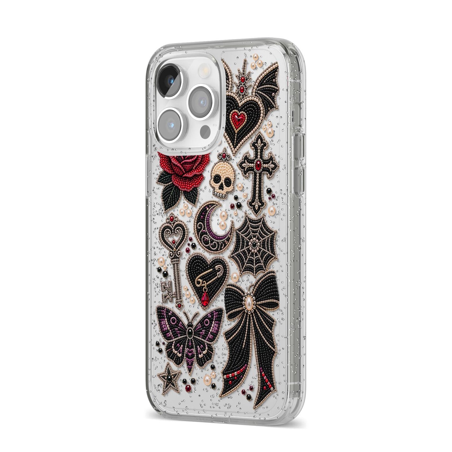 Love Thorns Charms iPhone 14 Pro Max Glitter Tough Case Silver Angled Image