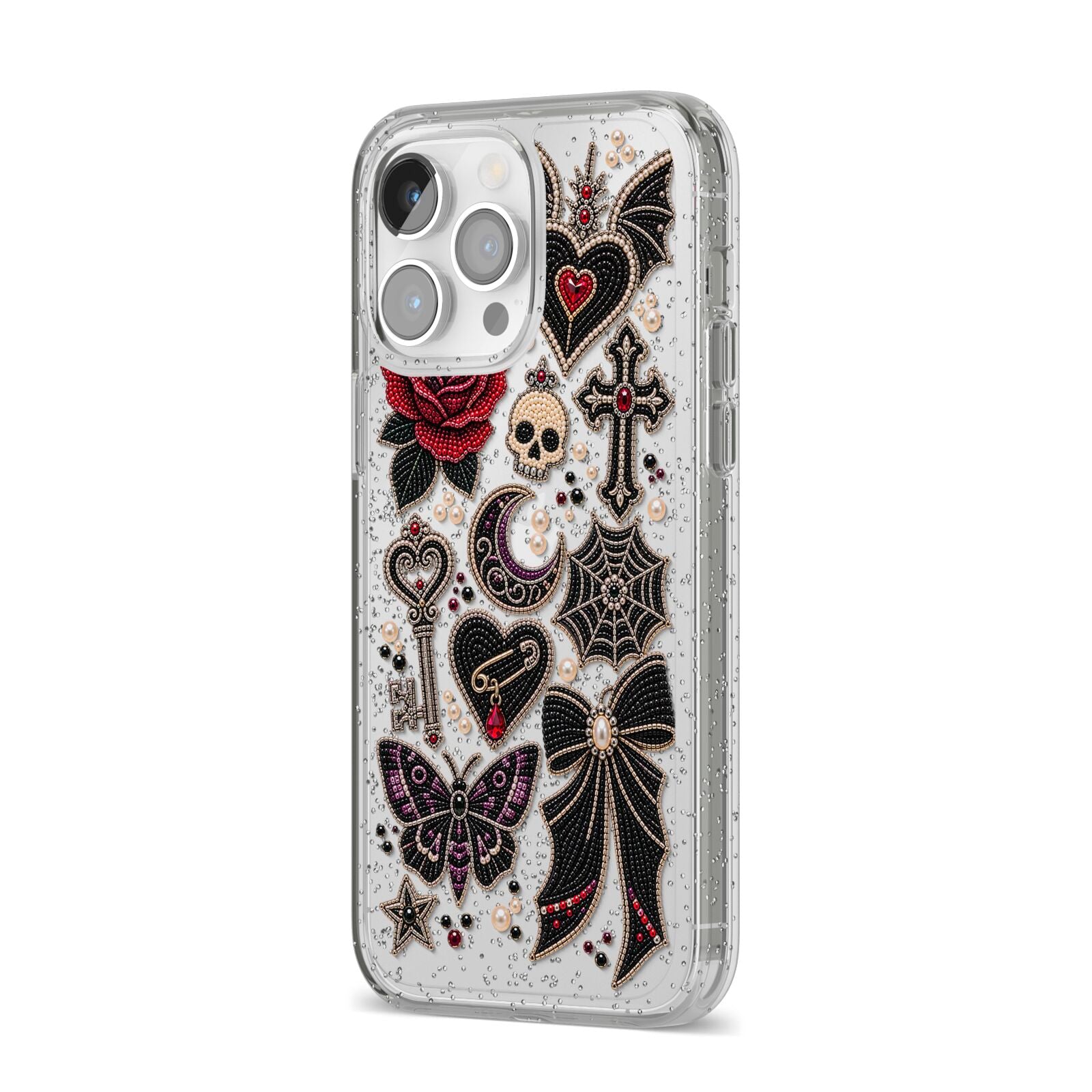 Love Thorns Charms iPhone 14 Pro Max Glitter Tough Case Silver Angled Image