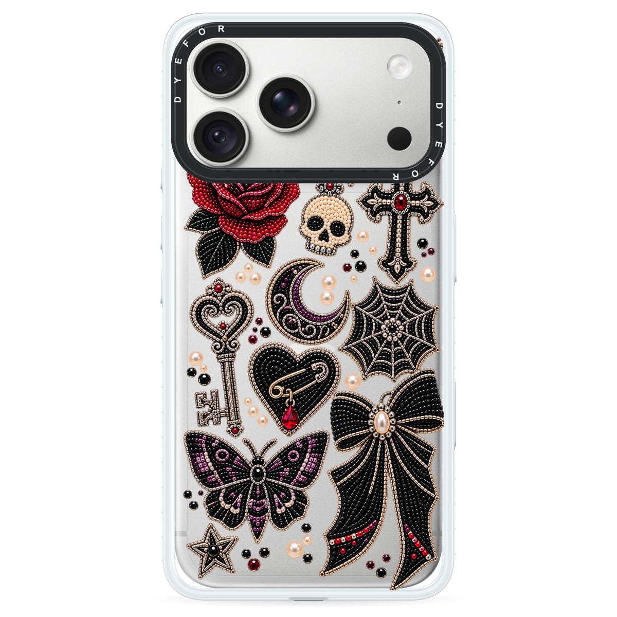 Love Thorns Charms iPhone 18 Pro Max Black Impact Pre order Case on Silver phone