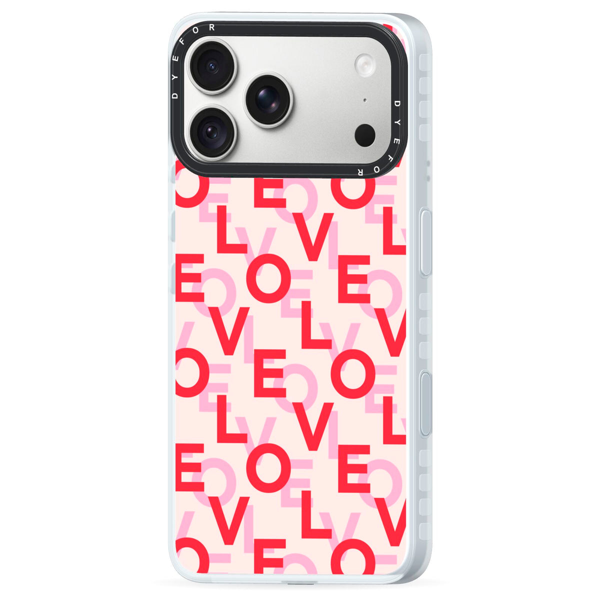Love Valentine iPhone 18 Pro Max Black Impact Pre order Case Side Angle on Silver phone