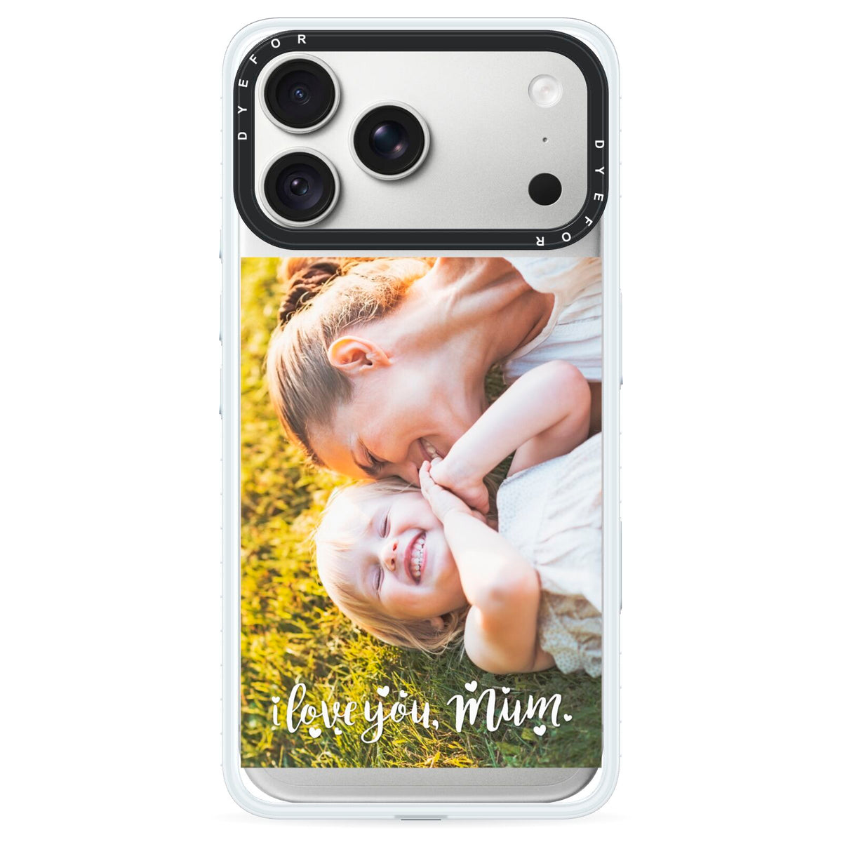 Love You Mum Photo Upload iPhone 18 Pro Max Black Impact Pre order Case on Silver phone