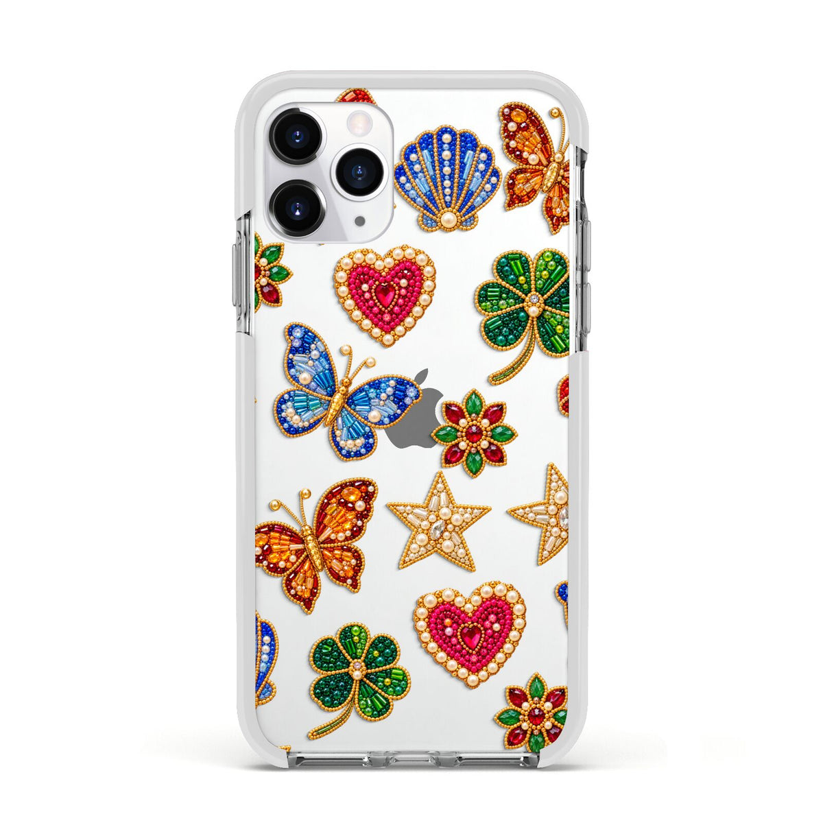 Lucky Keepsakes Beaded Charm Apple iPhone 11 Pro in Silver with White Impact Case