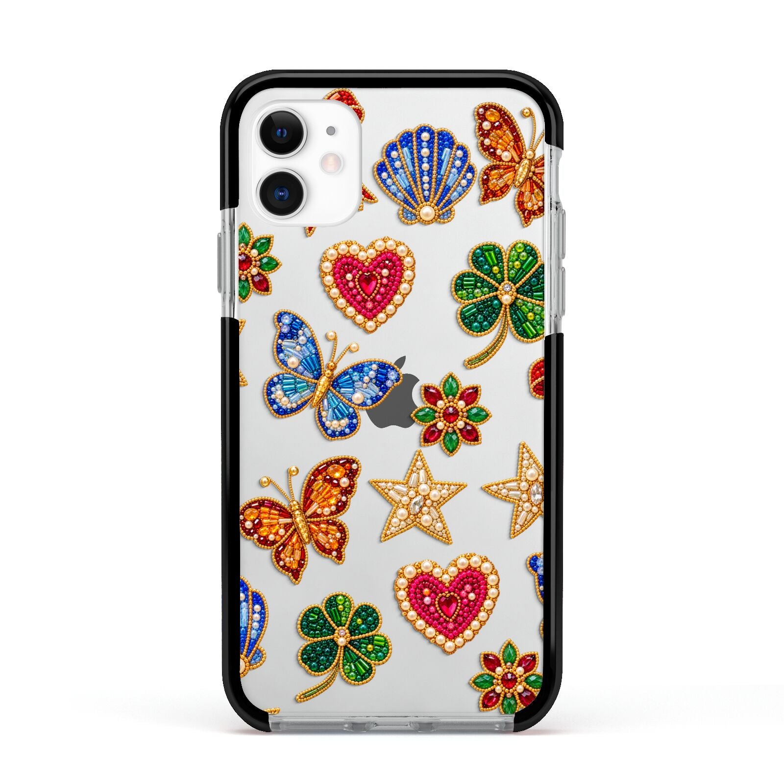 Lucky Keepsakes Beaded Charm Apple iPhone 11 in White with Black Impact Case
