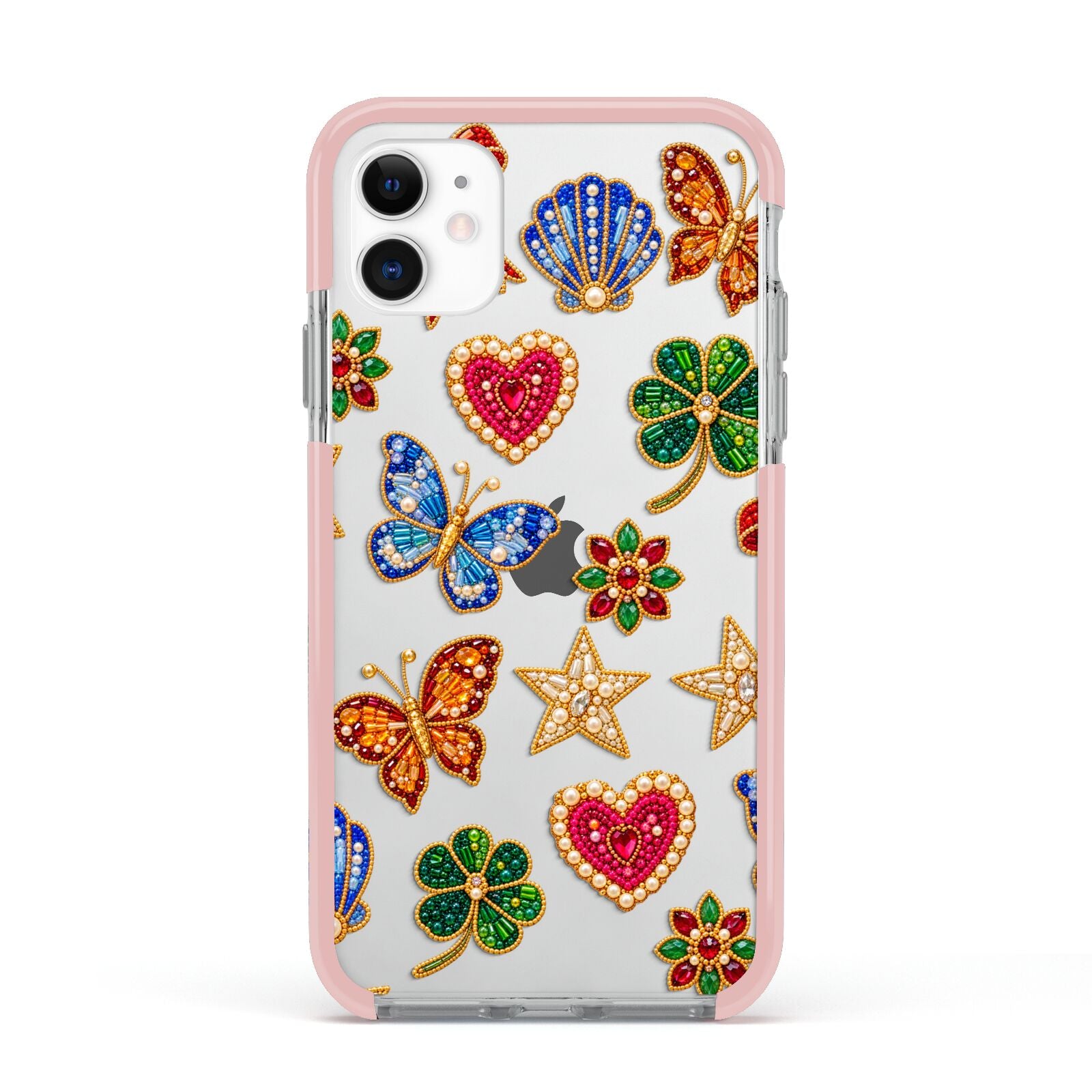 Lucky Keepsakes Beaded Charm Apple iPhone 11 in White with Pink Impact Case