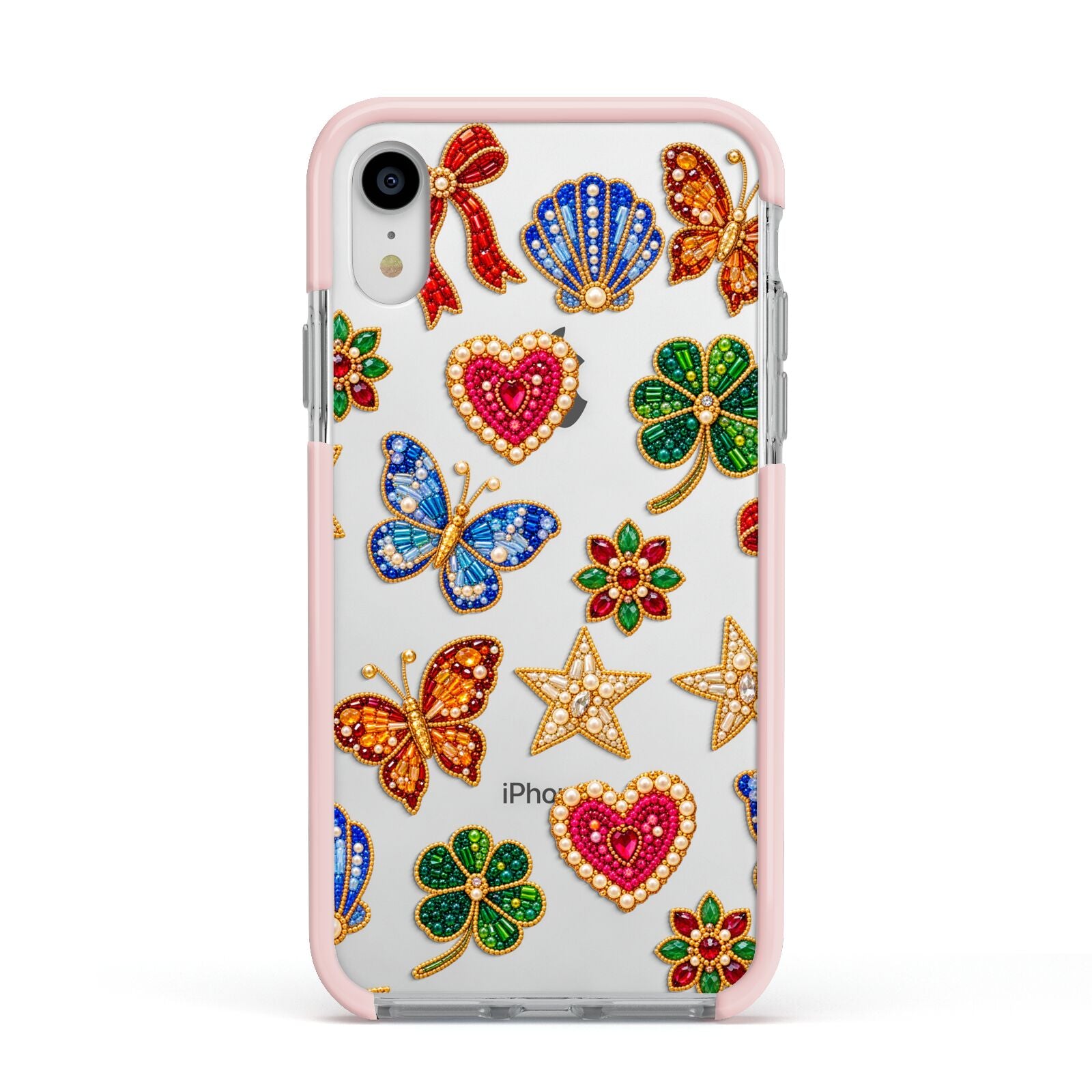 Lucky Keepsakes Beaded Charm Apple iPhone XR Impact Case Pink Edge on Silver Phone