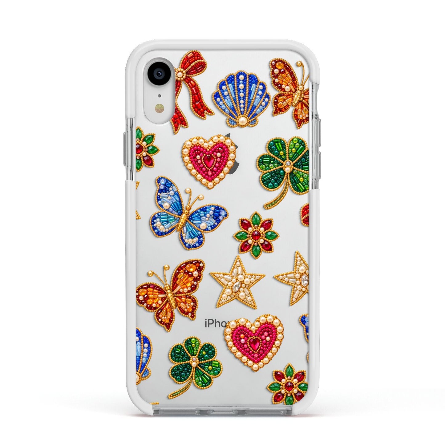 Lucky Keepsakes Beaded Charm Apple iPhone XR Impact Case White Edge on Silver Phone