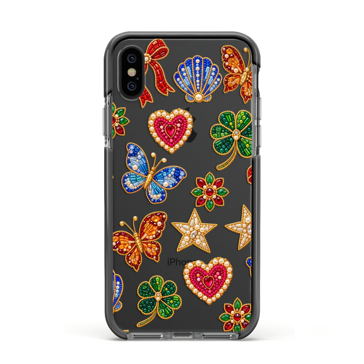 Lucky Keepsakes Beaded Charm Apple iPhone Xs Impact Case Black Edge on Black Phone