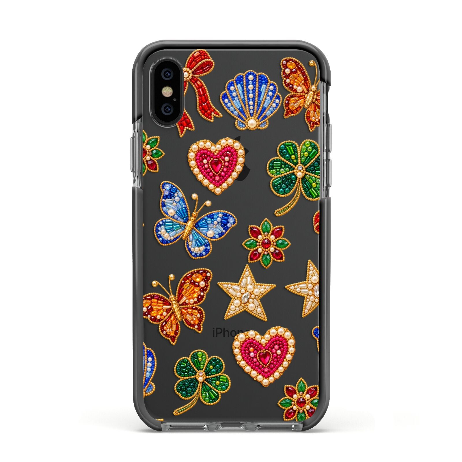 Lucky Keepsakes Beaded Charm Apple iPhone Xs Impact Case Black Edge on Black Phone