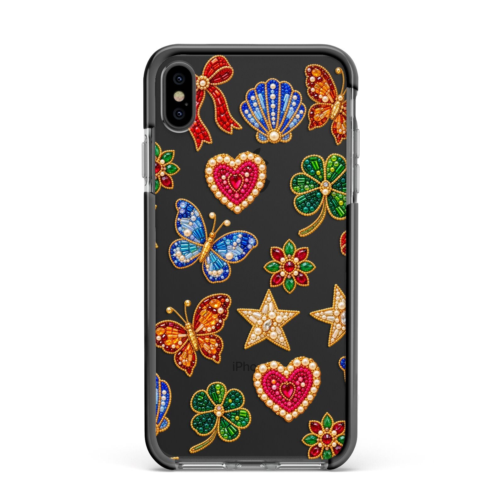 Lucky Keepsakes Beaded Charm Apple iPhone Xs Max Impact Case Black Edge on Black Phone