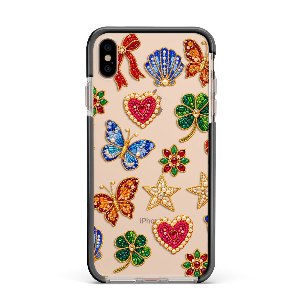 Lucky Keepsakes Beaded Charm Apple iPhone Xs Max Impact Case Black Edge on Gold Phone