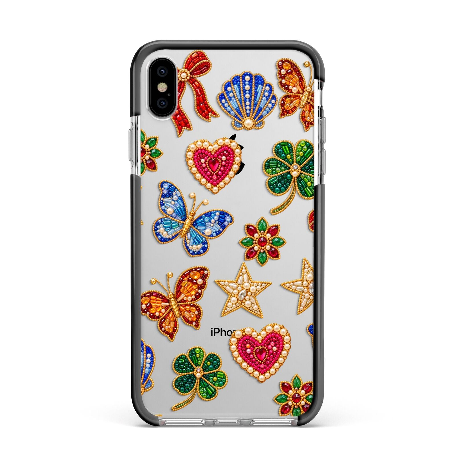 Lucky Keepsakes Beaded Charm Apple iPhone Xs Max Impact Case Black Edge on Silver Phone