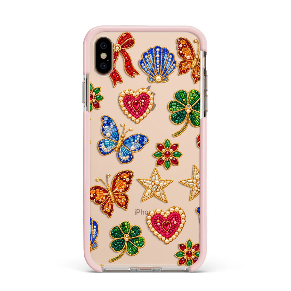 Lucky Keepsakes Beaded Charm Apple iPhone Xs Max Impact Case Pink Edge on Gold Phone