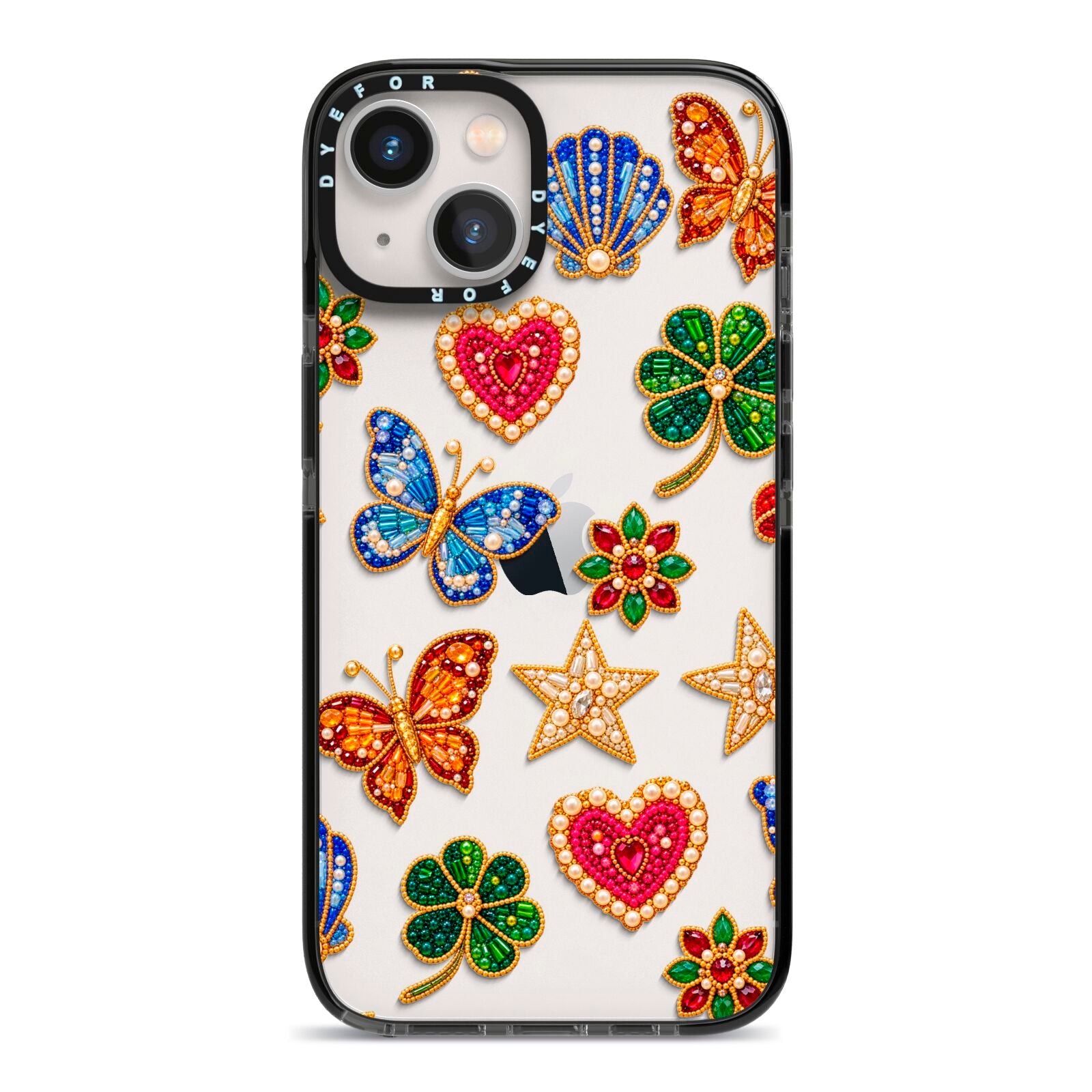Lucky Keepsakes Beaded Charm iPhone 13 Black Impact Case on Silver phone