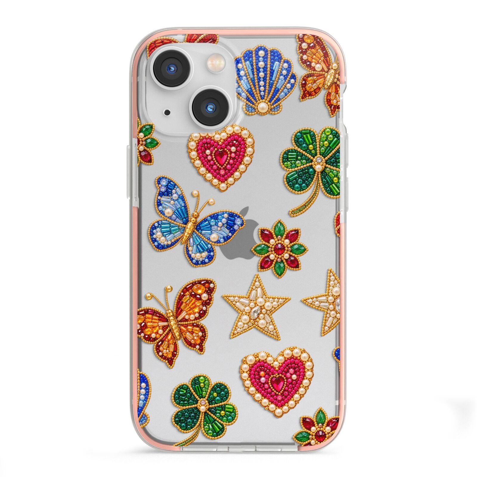 Lucky Keepsakes Beaded Charm iPhone 13 Mini TPU Impact Case with Pink Edges